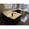 Blonde w Grey Bow Front C / U Suite Desk w 2 Drawer Lateral File